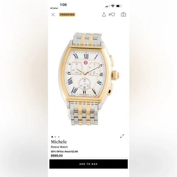 Michele Releve Two Tone Stainless and 18k Watch